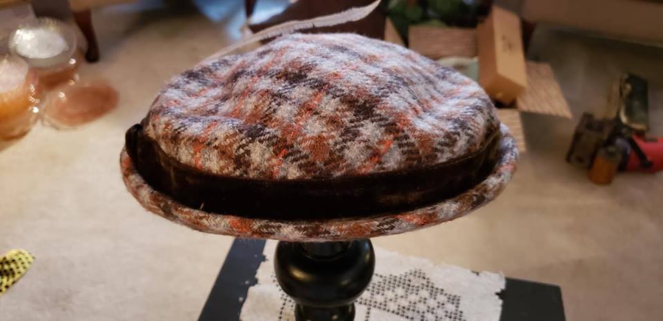 Adorable Plaid Vintage Hat with Feather
