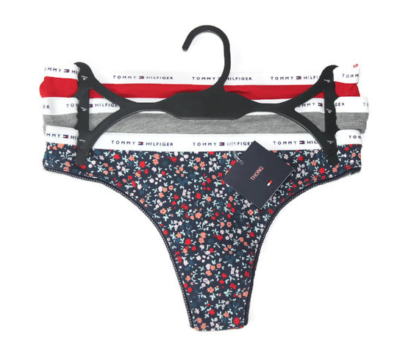 TOMMY HILFIGER WOMENS THONG SEXY UNDERWEAR PANTIES SET OF 3 GRAY NAVY RED  XL