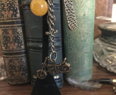Dragon Bookmark Bronze Motorcycle, Sword, Yellow Jade, Harley Ride the Road Bike