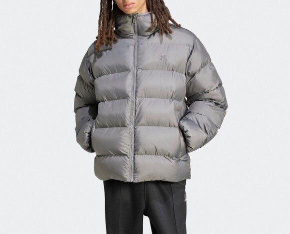 Пуховик Adidas с капюшоном в тон - Серая зимняя куртка Four Expedited IY3398