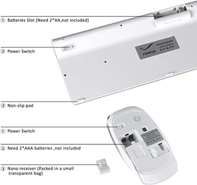 FENIFOX Wireless Keyboard and Mouse, USB Slim Compact Keyboard with Number pad,
