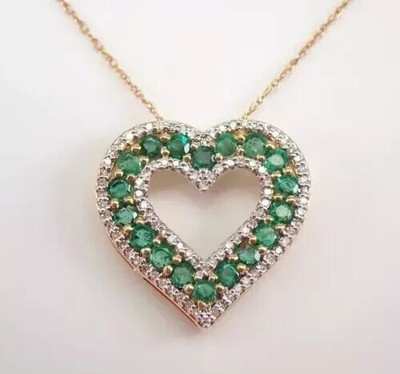 2Ct Round Lab-Created Green Emerald Heart Pendant 14K Yellow Gold Plated Silver
