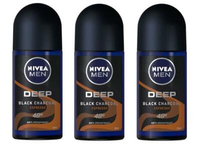 Nivea Deep Espresso Plastic container) Roll On Antiperspirant Deodorant 3 x 50ml