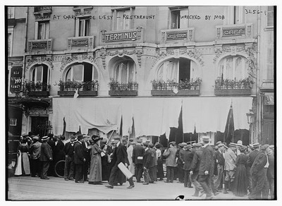 Photo:At Gare De L'Est -- Restaurant,wrecked by mob,crowd gathered,damage