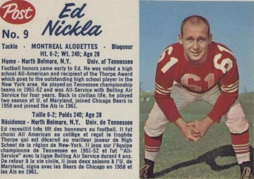 1962 Post Cereal CFL Ed Nickla #9