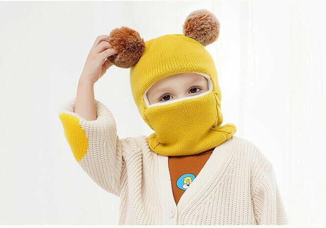 Cute Toddler Baby Boy&Girl Hooded Scarf Caps Hat Winter Warm Knit Flap Cap Scarf