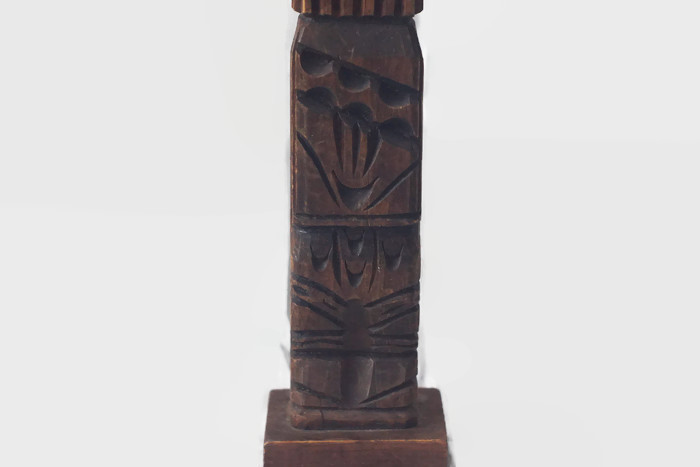 Wooden Carved Tiki Candleholders Set of 2