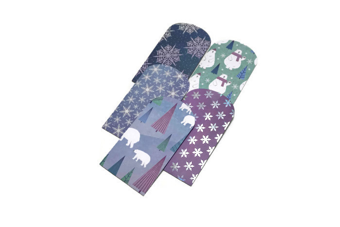 Set of 5 Gift Card Holders / Mini Christmas Envelopes / polar bears & snowflakes