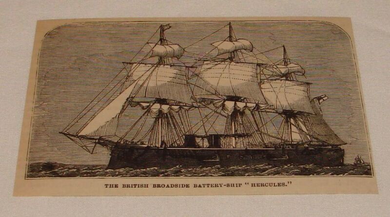 1884 magazine engraving~ British Broadside Battery Ship HERCULES