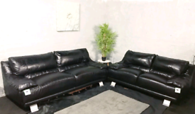 Dfs new/ ex display black real leather 3+2 seater sofas
