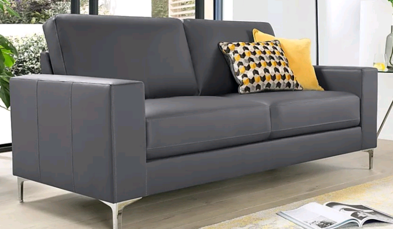 3 Seater Grey Leather Sofa In, Grey Leather Sofa Furniture Choice