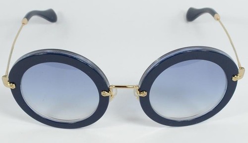 Pre-owned Miu Miu Round Women's Sunglasses Smu13n Dhi8v1 49mm Navy Blue / Gradient Lens