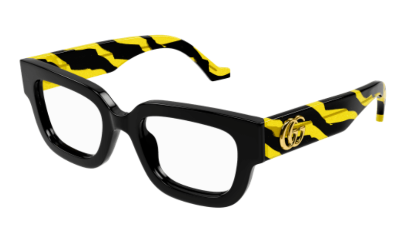 Pre-owned Gucci Gg1548o 006 Black/stripped Oversized Square Women Eyeglasses In Clear