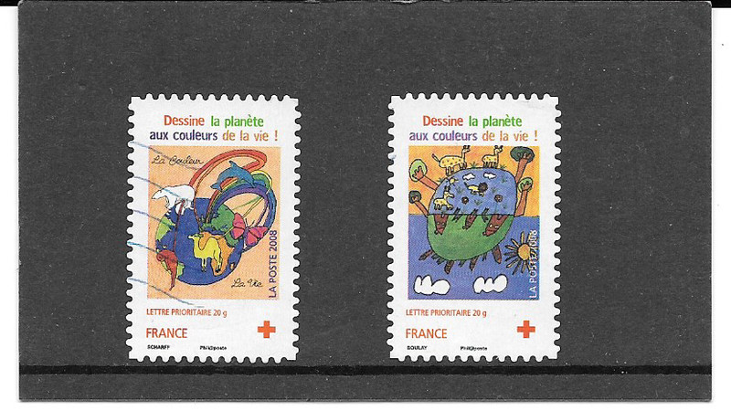 France 2008.Croix-Rouge.Dessine La Planete. Serie De 2 Timbres Autoad Oblitere