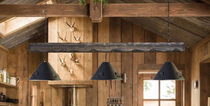 Rustic Country Chandelier Industrial Wood 3 Light Pool Table Light Fixture 