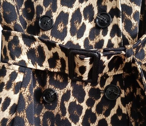 Leopard Print Trench Coat Women's Mid-Length Jacket Slim