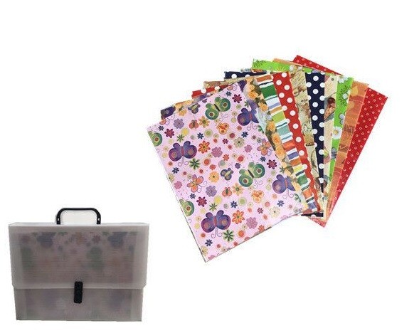 Valigetta Con 100 Fogli Carta Da Regalo 70x100cm Fantasie Assortite dfh