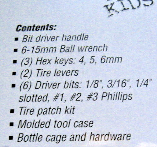 NEW Kid's Youth BICYCLE REPAIR KIT TOOLS in Water Bottle Case MOUNTS on BIKE