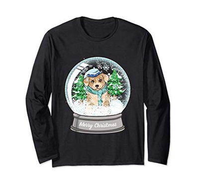 Dog Snow Globe Winter Cute Christmas Puppy Long Sleeve T-Shirtfrom JP