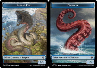 4x Near Mint, English Koma's Coil (0007) // Tentacle (0009) Double-sided Token -