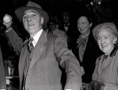 Major League Baseball Commissioner Ford Frick throws out the cerem- Old Photo