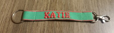 New Katie Personalized Keychain Green and Pink