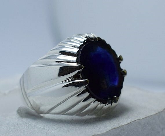Pre-owned Handmade Natural Deep Blue Sapphire Big Sapphire Stone Real Stone Mens Real Gemstone Ring