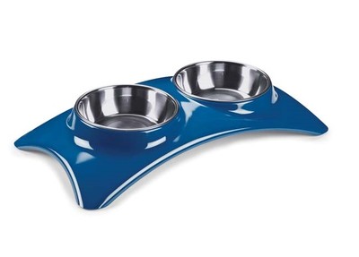 Arc Melamine Dog Diners 2 Conjoined 12 oz Bowls Choose Color Blue Purple Grey 