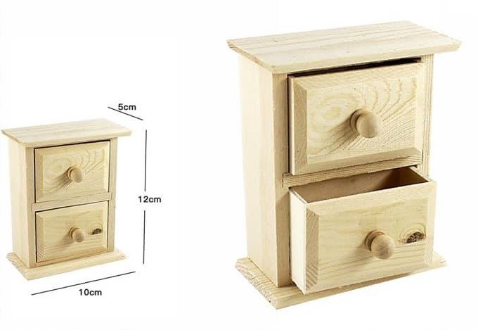 Cassettiera 2 Cassetti Da Decorare Decoupage Legno Naturale dfh