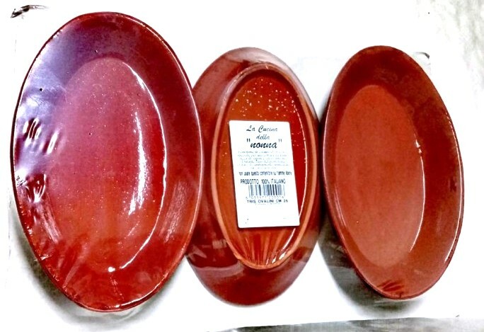 Set 3 Pezzi Ovalini Tegami Tegamini Teglie In Terracotta 26cm hmj