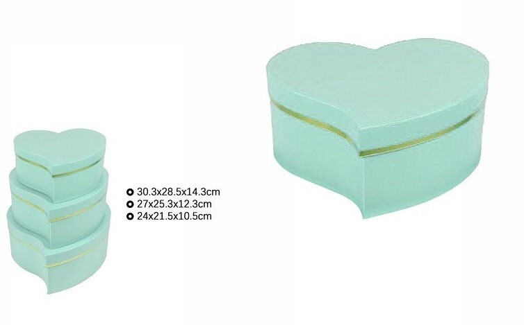 Set 3 Pezzi Scatole Box Per Regali Varie Misure Matrioska Cuore Celeste Oro dfh