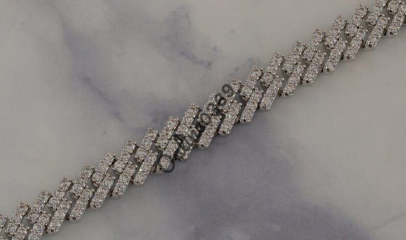 Pre-owned Online0369 7.4ct Tester Passing Real Moissanite Mens Cuban Link 8 X 8" Bracelet Silver Gift In White