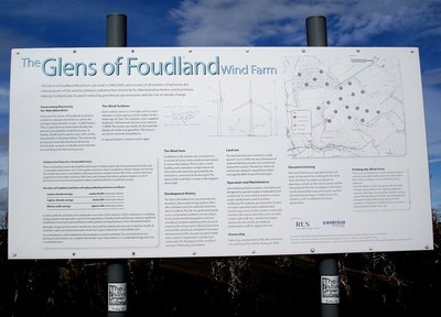 Photo 6x4 Glens of Foudland' wind farm Colpy RES/Centrica notice about th c2008