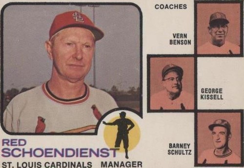 1973 O-Pee-Chee - Barney Schultz George Kissell Red Schoendienst #497
