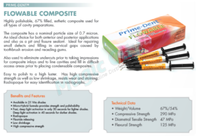 Prime-Dent Dental Flowable VLC Light Cure Composite 4 Syringe Kit - A1