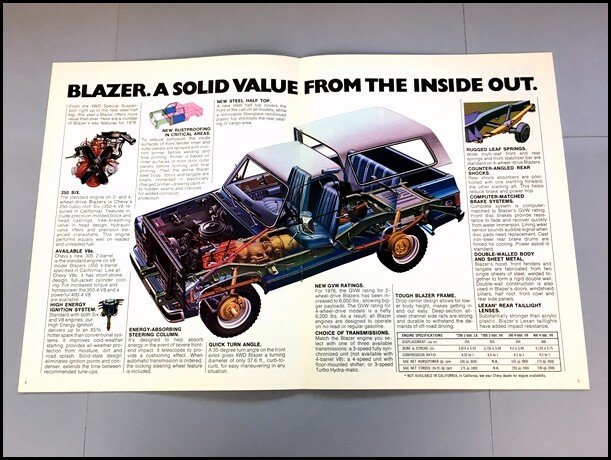 1976 Chevrolet Blazer SUV Chevy Sales Brochure Catalog