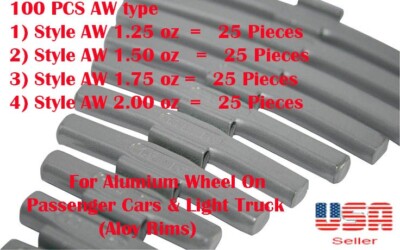 100 Pcs ASSORTMENT CLIP-ON WHEEL WEIGHT BALANCE AW STYLE 1.25 1.50 1.75 2.00 oz
