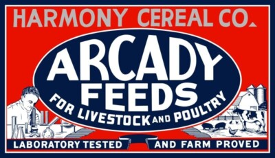 Arcady Feeds by Harmony Cereal Co. NEW Sign: 28'' Wide Diecut USA STEEL XL Size