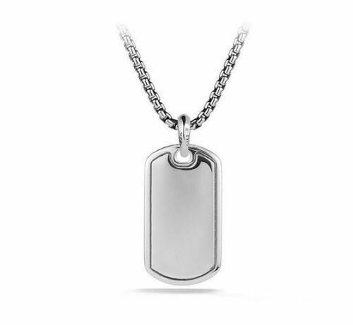 New DY Mens Sapphire Round Stone Dog Tag Pendant 925 Silver White 40x20 MM