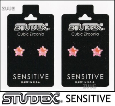 STUDEX SENSITIVE 5mm STAR CUBIC ZIRCONIA EAR STUDS HYPOALLERGENIC EARRINGS 