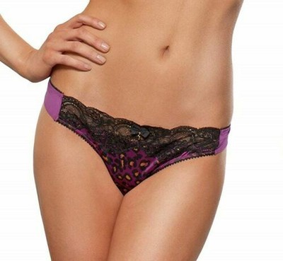 GOSSARD 7726 Luxury Super Soft Decorative  PURPLE Leopard PRINT Thong XS NEW 