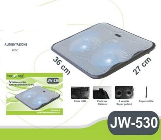 Base Stand Con 2 Ventole Raffreddamento Pc Notebook Portatile TeKone Jw-530 hsb