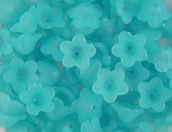 Acrylic Bead 300 Bell Daisy Flower Aqua Blue Frosted 13mm x 7mm (1015luc13m6-28)