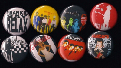 Totally Awesome 80s New Wave Set of 1'' Pins / Buttons The Cure Kraftwerk Relax