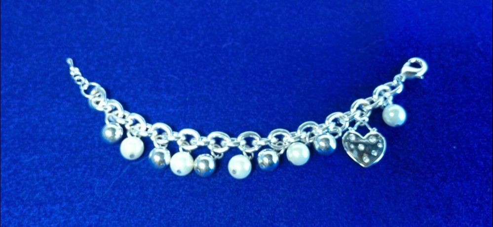Silver Faux Pearl Bracelet Christopher Banks Adjustable Heart Charm