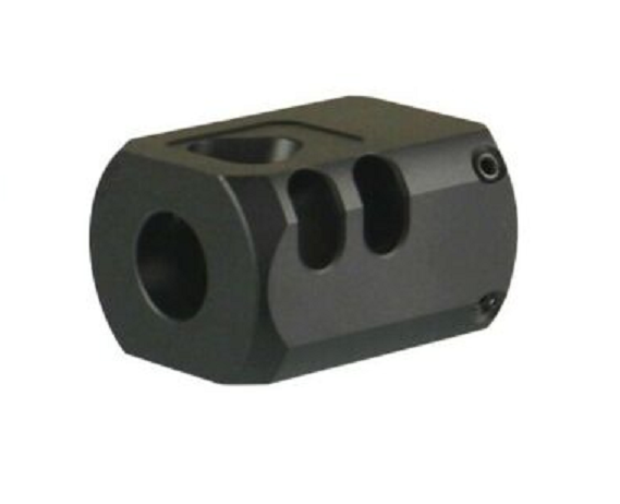 40 S&W Cal 9/16x24 TPI Muzzle Brake Compensator, Thread On, Aluminum Black Color
