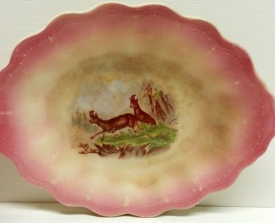 Antique Animals Porcelain Plates (2), Antelope Ram Lustre Ware,