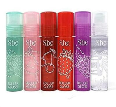 Fruity-Pop Roller Gloss by S.he Makeup; Smooth Glass Like Shine Lip Glosses, Com