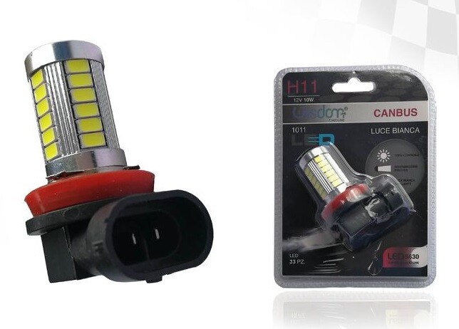 Lampadina Lampada Faro Auto Led 1011 H11 12V 10W Luce Bianca Canbus wis