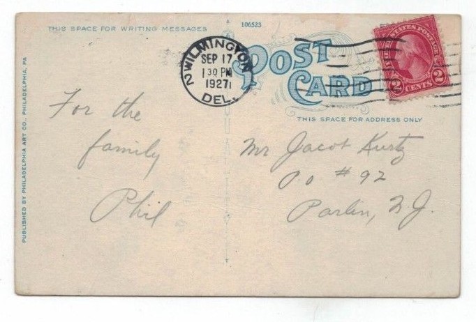 DE Wilmington Delaware 1927 post card view of B & O Railroad Bridge